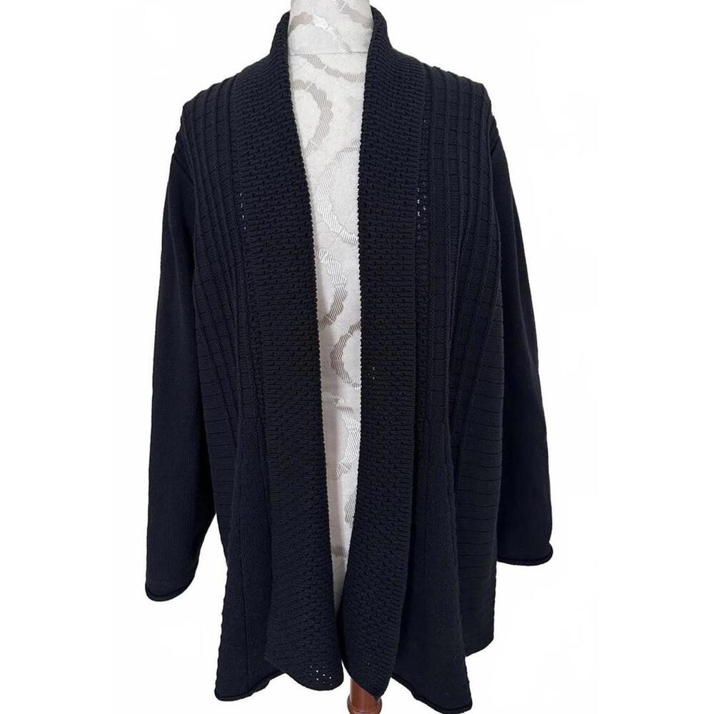 Architech Woman Cardigan Sweater Textured Knit Open Front Black 3X